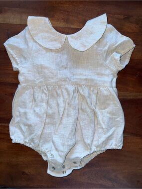 Olive & Cradle‎ Cream Peter Pan Collar Linen Look Baby Romper 6-12M
